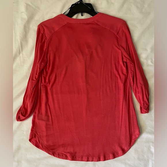 Women’s Pleione Mixed Media Split
Neck Tunic Top Size XXSP Coral Spice - Picture 3 of 3